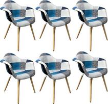 Valgomojo kėdės mėlynos spalvos 6 kėdės su porankiais - patogios buko medienos kojos - ergonomiškos gyvenamosios / laisvalaikio / biuro / virtuvės kėdės