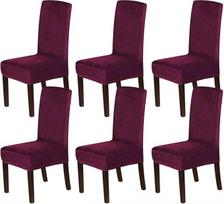 Valgomojo kėdžių dangteliai Velveto valgomojo kėdės Slipcovers Modern Stretch kėdės nuimami skalbiami Slipcovers (6 vnt. Vyno raudona)