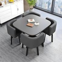 Valgomojo komplekto stalas ir kėdės, 90 cm apvalus valgomojo stalas su 4 valgomojo kėdėmis, stalas ir 4 kėdės virtuvei, svetainei, balkonui, restoranui, biurui, kvadratas + pilka spalva