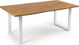 Valgomojo stalas 220 x 100 cm, ąžuolo imitacija, U formos rėmas, baltas | 40 mm storio stalviršis iš MDF medienos su išskirtiniu medžio kraštu