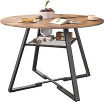 Valgomojo stalas apvalus 120 cm skersmens 4-6 žmonėms - virtuvės stalas su lentyna ir metaliniu rėmu, skirtas valgomajam kambariui Svetainės aukštis 75 cm Pramoninis