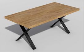 Valgomojo stalas iš laukinio ąžuolo masyvo 180 x 100 cm su juodu X-stopu