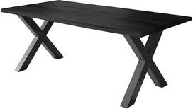 Valgomojo stalas „Loreno“ – 200 cm x 100 cm – 4 cm storio MDF stalviršis, pilkos spalvos – X formos rėmas – juodos spalvos – puikiai tinka valgomajam ir virtuvei | 4 cm storio stalviršis; puikiai tinka valgomajam ir virtuvei
