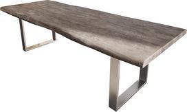 Valgomojo stalas „Edge“ iš akacijos, „Platin“ 260x100 XL, nerūdijančio plieno, siauras, su natūralia medžio briauna