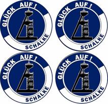 Valgomosios bandelių papuošalai „Schalke“ „Glück Auf!“ – 12 vnt. pakuotė, skersmuo 5 cm | Puodelių papuošimai, susiję su Rūro regiono futbolu