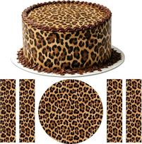 Valgomųjų tortų papuošimų rinkinys – valgomieji tortų papuošimai su leopardo raštu, individualizuotas torto papuošimas ir torto juostelė moterų gimtadieniui – fondanto popieriniai papuošimai gyvūnų mėgėjams (4 juostelės + 1