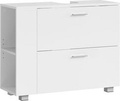 VASAGLE BBK502W01 tualeto reikmenų spintelė, atviri skyriai vienoje pusėje, keičiama dešinė arba kairė, vonios spintelė, didelė anga sifonams, 30 x 80 x 64 cm, debesų balta