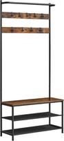 VASAGLE HSR421B01 Drabužių stovas su batų suoleliu, drabužių turėklas, 9 nuimami kabliukai, 32,2 x 84 x 180 cm, pramoninio stiliaus, skirtas prieškambariui, miegamajam, vintažinė ruda/juoda spalva