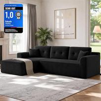 VASAGLE kampinė modulinė sofa, 244 cm pločio, vakuuminiu būdu supakuota sofa-lova, nereikalaujanti surinkimo, su dideliu šezlongu kairėje pusėje, skirta svetainei ar svečių kambariui, tamsiai juodos spalvos, LCS183B101