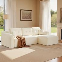 VASAGLE kampinė modulinė sofa, 244 cm pločio, vakuuminiu būdu supakuota sofa-lova, nereikalaujanti surinkimo, su dideliu šezlongu, tinka svetainei ir svečių kambariui, kreminės baltos spalvos, LCS184WD01