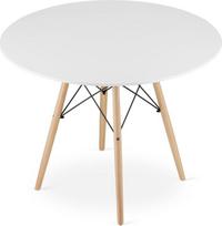 VBChome 100 cm apvalus valgomojo stalas su baltu MDF stalviršiu, buko medienos kojomis ir juodu rėmu, stilingas valgomojo, svetainės ir virtuvės stalas, ergonomiškas ir taupantis erdvę