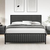 VECELO lovos rėmas 140 x 200 cm, metalinė dvigulė lova su paminkštintu galvūgaliu ir kojūgaliu, lovos rėmas su skersiniu pagrindu, 32 cm aukštis po lova, nereikia spyruoklių, pilka