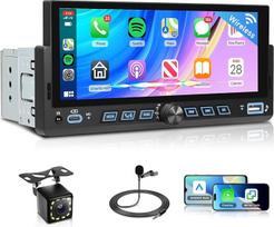 VECHTEL 6,86 colių automobilinis radijo imtuvas 1 DIN su "Carplay" "Android" belaidžiu ryšiu, "Bluetooth" radijas FM su IPS jutikliniu ekranu, veidrodžio rašalu, ekvalaizeriu, "WiFi Sat Nav", GPS, USB/Type-C, automobilinis radijo imtuvas su ekranu / vairo