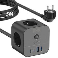 VEFVE 70 W USB-C įkroviklis, „Socket Cube“ 5 m, daugiafunkcinė rozetė, juoda
