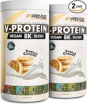 Vegan Protein Vanilla, 2 x 750 g - V-Protein 8K Blend - neįtikėtinai skanus ir kreminės konsistencijos - su saulėgrąžų, ryžių, žirnių, kanapių, moliūgų ir daugybės kitų augalų baltymų milteliais, kurių sudėtyje yra 80 % baltymų