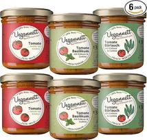 VEGANNETT Ekologiškas užtepas su anakardžių riešutais ir žemės riešutais (pomidorai), 6 x 135 g, rankų darbo užtepas su regioninėmis daržovėmis ir egzotiniais prieskoniais, sotus, veganiškas ir be priedų