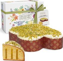 Velykų balandis su pistacijomis, rankų darbo, 750 g - Pasticceria Fraccaro 1932, įdarytas pistacijų kremu, glazūruotas šokolado ir pistacijų gabalėliais, tešla su rūgpieniu, dovanų dėžutė