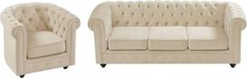 Vente-unique - Sofa 3 vietų ir fotelis - Velvetas - Smėlio spalvos - Chesterfield