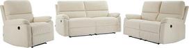 Vente-unique – 3-vietė sofa, 2-vietė sofa ir elektrinis atpalaiduojantis fotelis iš velveto, smėlio spalvos „Lunano“