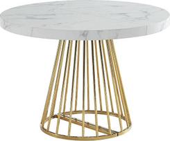 Vente-unique – Ištraukiamas valgomojo stalas – 2–12 žmonių – MDF ir plienas – balta ir auksinė spalva su marmuro efektu – FIRELA