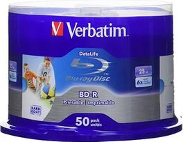 Verbatim 43812 BD-R Datalife 25GB 6x rašymo greitis Tušini spausdinami 50 vijų