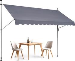 VEVOR Clamp markizė 350 x 120 cm, balkono markizė su rankiniu alkūniniu mechanizmu, markizė nuo saulės, markizė terasai, markizė saulėlydžiui, reguliuojamas aukštis nuo 218 iki 309 cm, markizė terasai, balkonui, sodui, pilka