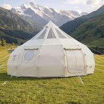 VEVOR drobinė varpinė palapinė „5M Yurt“, skirta visoms keturioms sezonams, su krosnies vamzdžio išvedimu ir lietaus apsauga, pagaminta iš poliesterio ir medvilnės mišinio audinio, talpinanti iki 12 žmonių, skirta šeimos stovyklavimui ir kitoms lauko veik