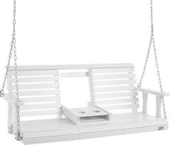 VEVOR kedro medžio „Hollywood“ sūpynės 1523 x 710 x 600 mm, terasos sūpynės kiemui ir sodui, padidinta apkrova – apie 400 kg, tvirta sūpynė-suoliukas su pakabinamomis grandinėmis, skirta naudoti lauke, baltos spalvos