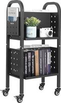 VEVOR knygų vežimėlis, 70 kg keliamoji galia, bibliotekos vežimėlis, 45 x 33 x 88 cm, dvipusė L formos knygų spinta su dvigubais stabdžių ratukais, knygų vežimėlis svetainei, biurui, mokyklai, juodas