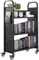 VEVOR knygų vežimėlis, 150 kg keliamoji galia, bibliotekos vežimėlis, 77 x 38 x 122 cm, vienpusė L formos knygų lentyna su dvigubais stabdžiais, knygų lentynos vežimėlis, skirtas svetainei, biurui, mokyklai, juodos spalvos