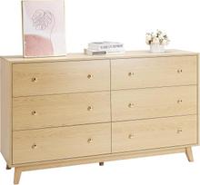 VEVOR komoda su 6 stalčiais ir pakreipimo apsauga, minimalistinė moderni stalčių spintelė (39,9 x 137,2 x 81,3 cm) Organizatorius stalčių komoda svetainei, miegamajam, prieškambariui (šviesus medis)