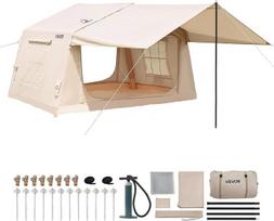 VEVOR pripučiama palapinė „Air Tent“ 3–5 žmonėms su siurbliu ir apsauga nuo saulės, smėlio spalvos