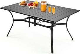VEVOR terasos stalas Sodo stalas Balkono stalas (1500 x 960 x 725 mm) Anglinio plieno stačiakampio formos valgomojo stalas kiemo kiemeliui, terasai, sodo verandai Vandeniui atsparus stalas su 38 mm skyle skėčiui 68 kg keliamoji galia Juoda
