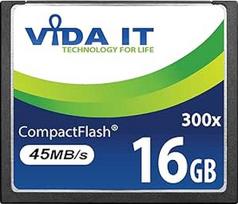 Vida IT 16GB Compact Flash CF atminties kortelė 300x 45MB/s, skirta "Canon EOS 10D 20D 20Da EOS 300D EOS 30D 350D EOS 400D 40D EOS 50D 5D Mark II EOS 7D EOS D30 SLR fotoaparatui Skaitmeninis fotoaparatas