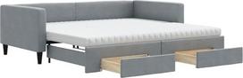 vidaXL Dienos lova, išskleidžiama sofa lova su stalčiais, čiužiniai, sofa lova, svečių lova miegamajame, svetainėje, sofa lova, ištraukiama lova, šviesiai pilka, 100 x 200 cm audinys