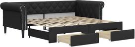 vidaXL Dienos lova, išskleidžiama sofa lova su stalčiais, sofa lova, svečių lova miegamajame, gyvenamajame kambaryje, lova Sofa išskleidžiama lova, juoda, 90 x 200 cm, dirbtinė oda
