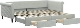 vidaXL dienos lova, išskleidžiama sofa lova su stalčiais, sofa lova, svečių lova miegamajame, svetainėje, sofa lova, ištraukiama lova, šviesiai pilka, 90 x 200 cm, aksomas
