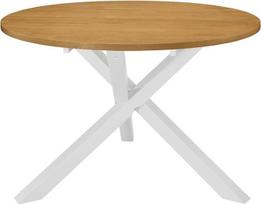 vidaXL Gumos medžio masyvo valgomojo kambario stalas Virtuvės stalas Valgomasis stalas Medinis stalas Valgomasis stalas Virtuvė Balta ruda 120 x 75 cm MDF apvalus