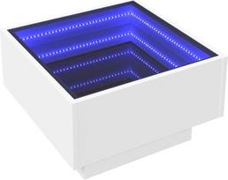 vidaXL LED kavos staliukas, šoninis staliukas su LED "Infinity" veidrodžiu, kavos staliukas, sofos staliukas svetainei, svetainės staliukas, balta medžio medžiaga