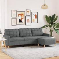 vidaXL Sofa 3-vietė, sofa su metaliniu rėmu, minkšta sofa Audinys Sofa svetainei, svetainės sofos sėdimieji baldai, modernūs, tamsiai pilkos spalvos audinys