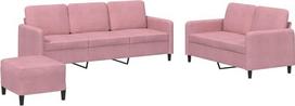 vidaXL Sofos komplektas 3 dalių fotelis Kanapa su pagalvėle Kojinė sofa Svetainės sofa su porankiais Sofos komplektas Dizainerių sofos sėdimieji baldai Minkšti baldai Rožinis aksomas