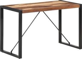 vidaXL Valgomojo stalas iš masyvios medienos, pramoninio stiliaus virtuvės stalas, valgomojo stalas, medinis stalas, 120 x 60 x 75 cm, raudonmedžio apdaila, plienas