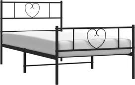 vidaXLL Lovos rėmas, lovos rėmas su galvūgaliu ir kojūgaliu, metalinė lova su skersiniu rėmu, viengulė lova, svečių lova, miegamasis, metalas, juoda, 90 x 190 cm