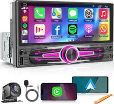 Vieno DIN dydžio automobilių grotuvas su belaidžiais „CarPlay“ ir „Android Auto“ funkcijomis, 6,8 colio HD IPS jutikliniu ekranu, balso valdymu, „Bluetooth“ 5.2, FM/AM ekvalaizeriu su DSP, GPS, atbulinės eigos kamera, SWC, USB Type-C ir žemų dažnių garsia
