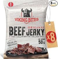 Viking Bites Beef Jerky Original 400g (8 x 50g) - Getrocknetes Rindfleisch - Fleischsnack mit hohem Proteingehalt
