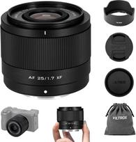 VILTROX 25 mm F1.7 „Air XF“ objektyvas su automatiniu fokusavimu, skirtas „Fuji XF“ jungties objektyvams. APS-C standarto objektyvas su didele diafragma, suderinamas su „Fuji X-T2“, „X-T3“, „X-T4“, „X-T10“, „X-T20“, „X-T30“, „XT30II“, „X-H2“ ir „X-H2S“