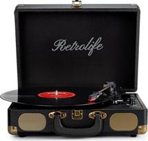 Vinilo patefonas su 3 greičiais (33/45/78 apsisukimų per minutę), „Bluetooth“ funkcija, nešiojamas grotuvas su diržine pavara ir įmontuotais garsiakalbiais, RCA linijiniu išėjimu, AUX įvestimi bei ausinių lizdu – klasikinio stiliaus patefonas