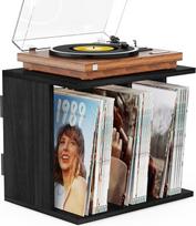 Vinilo plokštelių laikymo sistema, sieninis laikiklis ir vinilo plokštelių laikiklis, talpinantis iki 100 albumų, 3 skyrių plokštelių stovas, skirtas svetainei arba studijai (juodos spalvos)