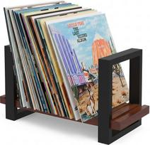 Vinilo plokštelių laikiklis, medinis plokštelių laikiklis su neslystančiomis griovelėmis, 41 x 20 x 16,5 cm, tvirtas LP laikiklis tvarkai palaikyti, dekoratyvinis plokštelių stovas patefonui, lentyna