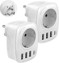 VINTAR Indijos D tipo kelioninis adapteris su 3 USB ir 15 W 1USBC, Indijos adapterio lizdas Indijai, Šri Lankai, Nepalui, 2 vnt.